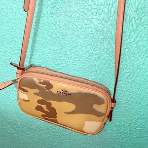 Tan and Light Pink Camouflage Coach Bag